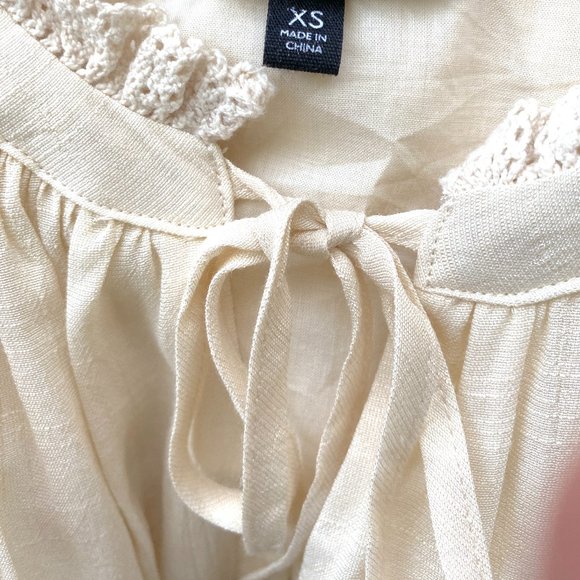 Boho Chic Shift Dress | Eyelet Lace Flutter Sleeve Dress | Cream Ivory Dress XS - Picture 3 of 10